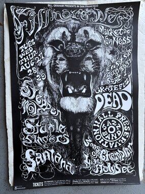 1968 Lee Conklin Grateful Dead Santana Bill Graham Fillmore Poster BG 134